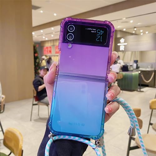 Coque de protection transparente violet bleu pour Galaxy Z Flip 4 avec cordon