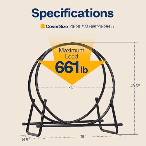 VIVOHOME 48 Inches Firewood Log Rack Hoop with Round Cover, Heavy Duty Solid Steel Fire Wood Storage Rack and Cover Set with Zipper, Round Log Holder Ring for Indoor Outdoor Patio Deck Porch by VIVOHOME - Image 7