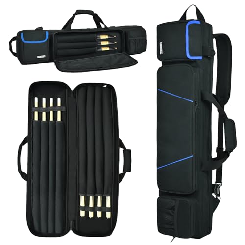 AUMTISC Pool Cue Stick Case 4x4, Soft Padded Billiard Pool Stick Carrying Bag with Adjustable Shoulder Straps & handle for Men Women, with Multi-pocket for 4 Butts, 4 Shafts & Accessories (Black)