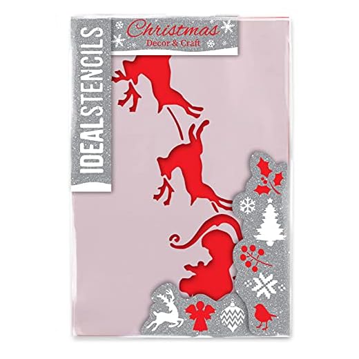 Ideal Stencils Pochoir de Noël, traîneau du Père Noël et renne, pochoir décoratif réutilisable (format A4/21 x 30 cm)