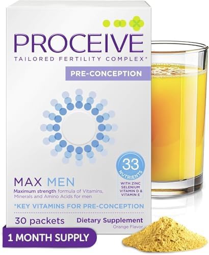 Max Tailored Fertility Supplement for Men, Pre Conception Vitamins, Minerals, and Amino Acids with Vitamin D, Zinc, Selenium, and Vitamin E, 30 Vegan Drink Mix Packets, Orange Flavor