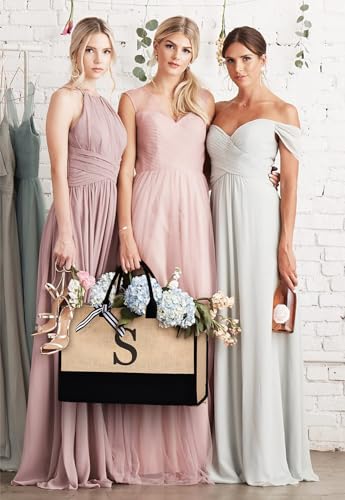 Image of GASSDA Initial Canvas Tote Bag Birthdays Gift for Women Mom Teacher Friend Bridesmaid,Custom for Wedding Beach Holidays