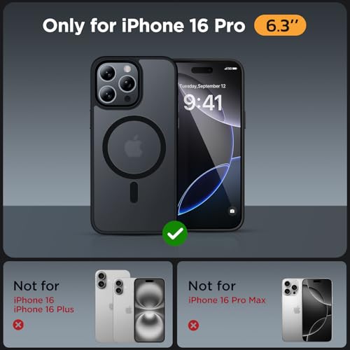 Image of Miracase for iPhone 16 Pro for MagSafe [with 2x9H+ Screen Protectors] TOP Military-Grade Protection Shockproof with Velvet Touch for iPhone 16 Pro Case 6.3 inch, Classic Black