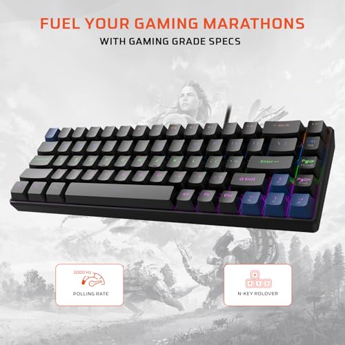 Image of EvoFox Katana S Mini Wired Mechanical Keyboard | Hot-Swappable Silent Red Switches | 68-Key Compact Layout | Vivid Rainbow Backlighting | 1000Hz Polling Rate, All Keys Anti-Ghosting (Black)