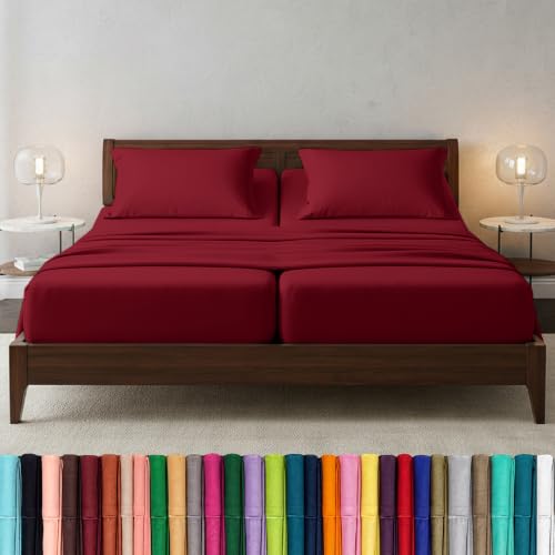 Image of Elegant Comfort Luxury 1500 Premium Hotel Quality Microfiber 5-Piece Sheet Set - Wrinkle Resistant, All Around Elastic Fitted Sheet, Deep Pocket up to 16 inch, Split King, Burgundy