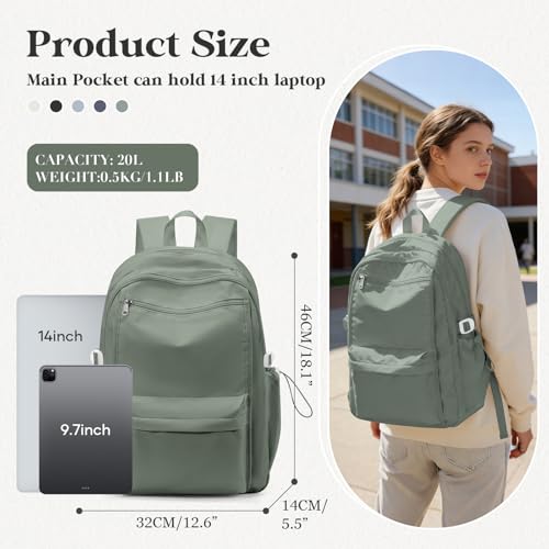 WEPOET Simple School Backpack For Women,Lightweight College Backpack,High School Bag For Teens Boys Girls,Casual daypack Small Travel Backpacks Men Bookbag(Green) by WEPOET - Image 2
