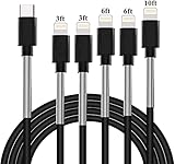 USB C to Lightning Cable, 5Pack [3/6/10ft Apple MFi Certified] iPhone Charger Spring Cable USB-C Power Delivery Charging Cord for iPhone 13/13 Pro Max/12/11/XR/X/8/iPad/AirPods Pro/More (Black)