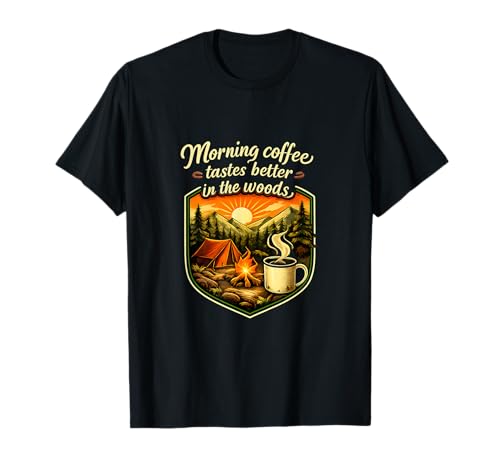 Grafica del Distintivo Morning Coffee Camping Mountain Maglietta