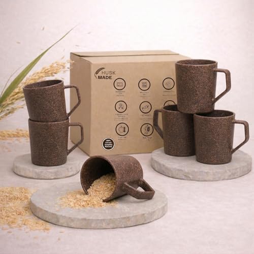 Image of Coffee Mug Set Made with Rice Husk & Bio Composite Material | TurtleBrew Coffee Mug Travel | Microwave & Dishwasher Safe (FiberMaximus, 200 ml Pack of 6)
