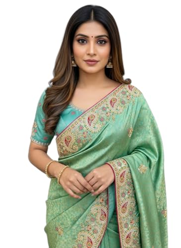 Image of Glory Sarees Women's Pure Soft Silk Banarasi Saree Traditional Embroidery Paisley Border With Blouse Piece (Qualamkars 103 Parent A)
