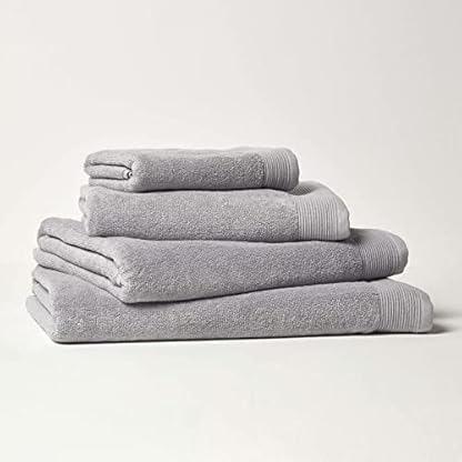 Homescapes Premium Handtuch Set Hellgrau, 2 Handtücher 50x90 cm & 2 Duschtücher 70x130 cm, 100% Ägyptische Baumwolle…