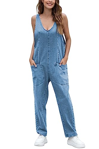 GREAIDEA High Roller Denim Jumpsuits for Women Casual Sleeveless Loose Baggy Overalls Jeans Pants Jumpers with Pockets