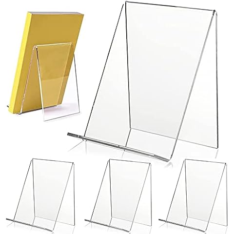 Transparent Plastik Buch Stand, 4 Stück Buchstütze Aufsteller, Acryl Kochbuchhalter, Acryl Buchständer, Buchaufsteller Transparente mit Ledge Cover