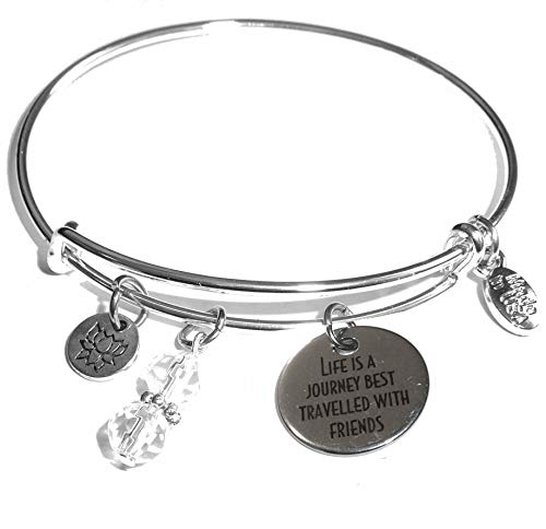 Hidden Hollow Beads Women's Made In USA Stainless Steel Message Charm Expandable Wire Bangle Bracelet, Popular, Stylish and Trendy, Arrives in a Gift Bag.