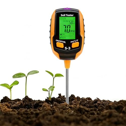 Testeur de Sol 4 en 1 Numérique, Humidimètre Plante avec Écran LCD Rétroéclairé, Mesureur de Terre pour Humidité, pH, Température et Lumière, Capteur...