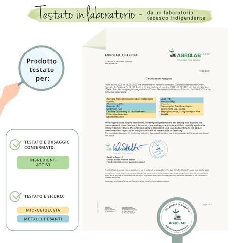 Colina Trio | Bitartrato + Citicolina + Fosfatidilcolina | per Fegato e Metabolismo | Certificato in Laboratorio | Vegano e Senza Additivi | Vegavero® - 6