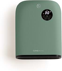CREATE/WARM WALL/Calefactor de pared o suelo con WiFi verde sage/Control desde la app, estancias hasta 20m², detección de ventanas abiertas, interruptor antivuelco, 3 modos, pantalla LCD, 2000W