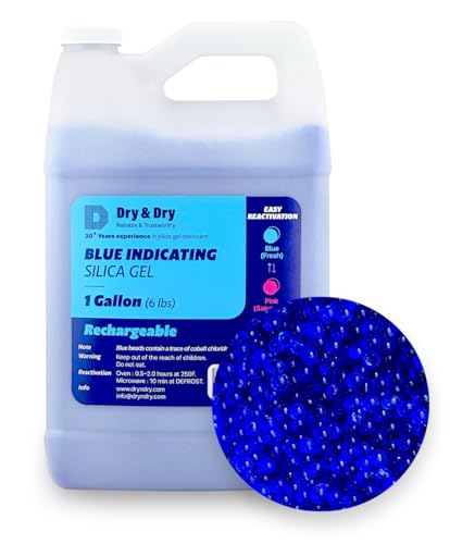 Dry & Dry [6 LBS] Blue Indicating Silica Gel Beads Desiccants (Industry Standard 3-5 mm) - Reusable Desiccant Beads Silica Beads(Blue to Pink)
