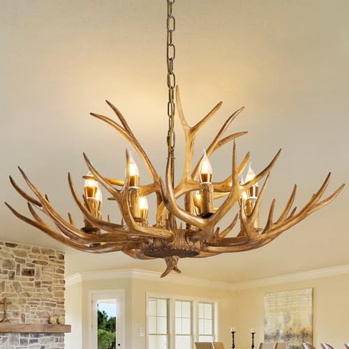 Yiludingsheng Antler Chandelier 8-Light, 39.4in Vintage Deer Antlers Chandelier Rustic