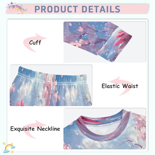 Pajama Sets Long Sleeve Kawaii Axolotl with Cherry Blossoms Soft Comfy Sleepwear 2 Piece PJS 3-8T4