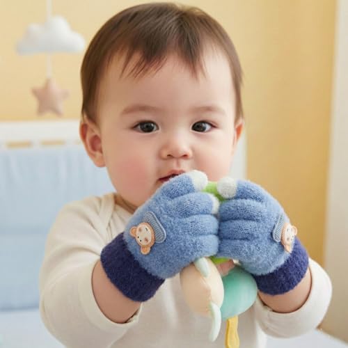 Image of Kraptick Kids Winter Gloves - Ultra-Soft Thick Knit Fuzzy Warm Mittens for Boys & Girls Cute Bear Patch Thermal Hand Warmers for Toddlers & Children -2