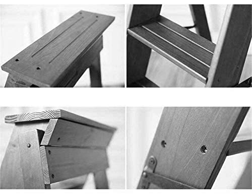 Escalera plegable de madera para alcanzar muebles altos con taburete de madera maciza integrado 7