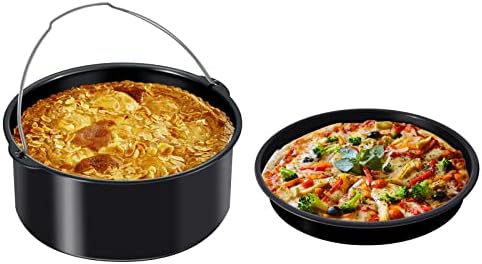 AFRYACCE 2pcs/set Universal Air Fryer Accessories, Air Fryer Pizza Pan and Baking Cake Barrel, Nonstick Coating, Fits Most 3 qt Air Fryer and Larger, For Most Brands of Air Fryer & Oven & Instant pot