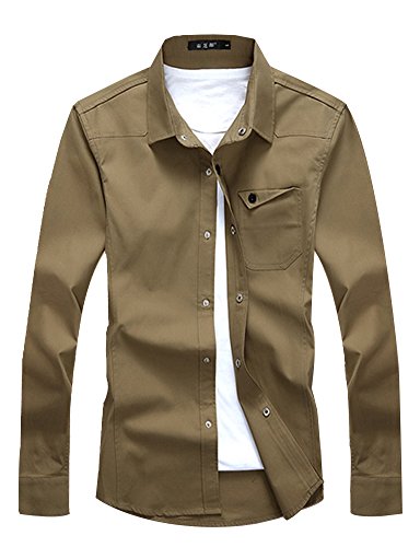 Xtapan Men's Casual Long Sleeve Button Down Shirt With Point Collar Khaki Us S #TOP1