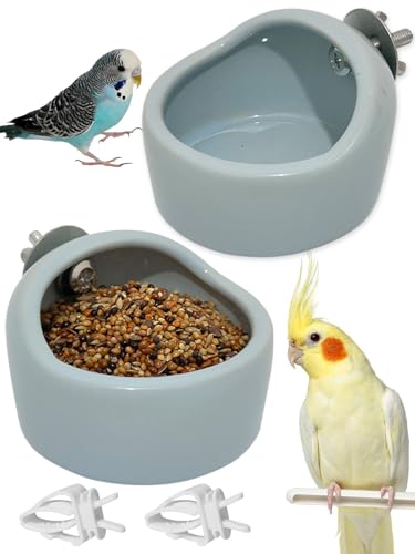 Niwaes 2 Pcs Pet Bird Bowls Ceramic Birds Cage Feeder Hanging Parrot Food Bowl Bird Cage Food Bowls for Budgie Finches Lovebirds Parakeet Cockatiels (Blue)