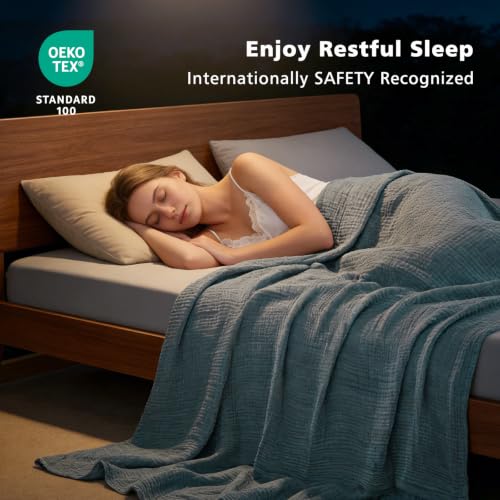 Image of EMME Muslin Cotton Blanket Adults Heather Teal Super King 120 inchx94 inch