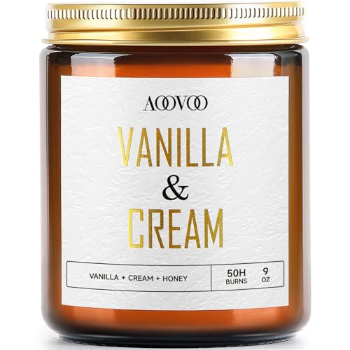 Image of AOOVOO Vanilla Cream Candles - 9 oz Scented Candles, Aromatherapy Candle, Soy Candle for Home Scented