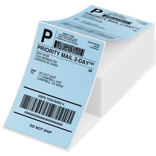 Image of Phomemo 4X6'' Thermal Shipping Label- Pack of 500 4x6 Fan-Fold Label for Shipping Labels, Address, Mail, Product Logo Labels, Commercial Grade, Blue