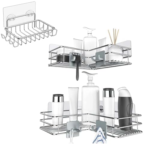 Nieifi Bar Soap Holder 1 Pack and Nieifi Adhesive Corner Shower Caddy Shelf Basket Rack 2 pcs Cover