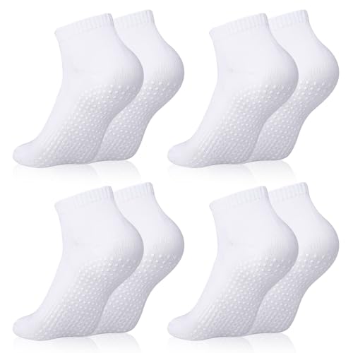 Jspupifip 4 Pairs Non Slip Yoga Socks Pilates Socks with Grips for Women Men Soccer Grippy Socks Cotton Barre Hospital Socks