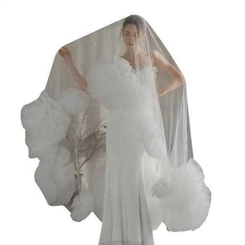 SAYTAK Voile de Mariage Voile de mariée Blanc Long en Tulle orné de Grandes Fleurs