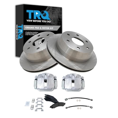 Image of TRQ Rear Brake Pad and Rotor Set Ceramic Rotors Calipers Compatible with 2000-2001 Chevrolet Tahoe GMC Yukon