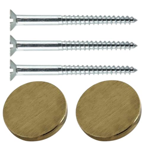 Mirror Screws, 50mm & 19mm Brushed Brass Flat Head, Decorative Cap Covers, Pack of 8 for Mirror Tables Bath Plates