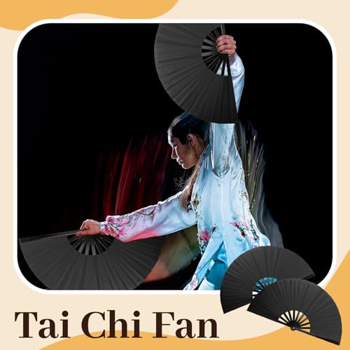 ATTRACME 8PCS Large Decorative Folding Fans with 8 Fan Sleeves, Boots on The Ground Hand Fans Bulk, Clacking Fans for Line Dancing, Popping Fans for Line Dancing (Black)