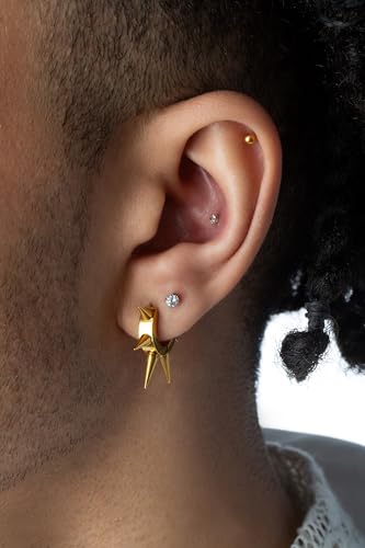 316L Stainless Steel Multi 6mm Spike Lined Huggie Hoop Earrings, Sold as a Pair4