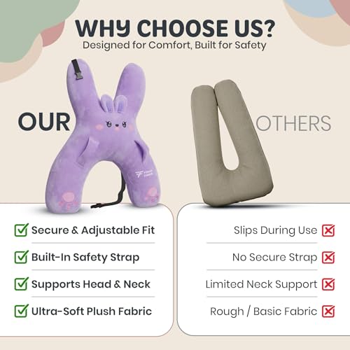 Image of Kids Car Sleeping Pillow, H-Shaped for Neck & Back Support, Purple Rabbit