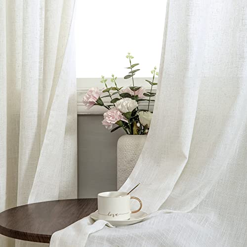 Cream Curtains For Living Room 84 Inch Length 2 Panel Sets Ivory Off White Simple Boho Decor Cotton Burlap Canvas Textured Semi Sheer Linen Drapes For Bedroom Window Draperies Drapery Farmhouse Long #TOP2
