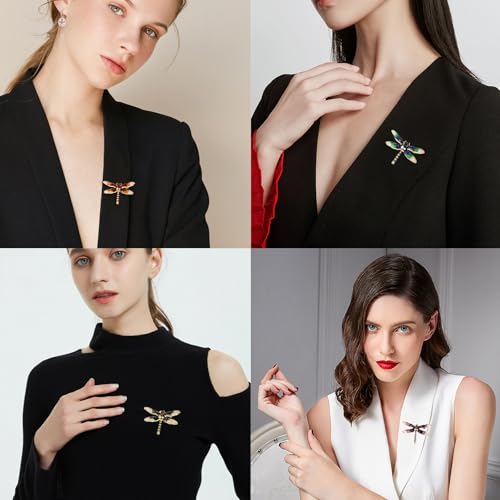 Image of Honbay 4PCS Chic Dragonfly Brooch Pins Enamel Alloy Cute Animal Dragonfly Brooches Odonate Breastpin Lapel Pins Hat Scarf Shawl Sweater Cardigan Clips