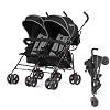 Dream On Me Volgo Twin Baby Stroller, Lightweight Side-by-Side Double Umbrella Stroller with Adjustable Canopy, 5-Point Harness, Storage Basket & Travel-Friendly Fold Black