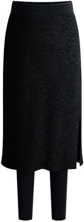Womens Cotton Blend Skort with Built-in Leggings, Side Slit Pull-On Midi Skirted Leggings, for Casual Work Travel