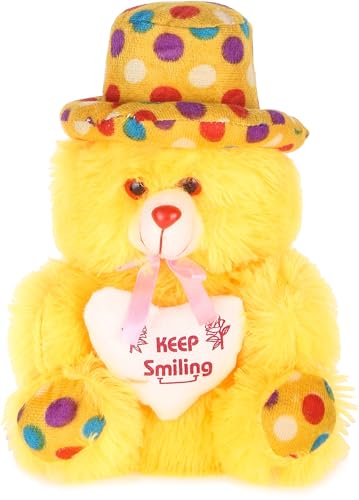 Image of Trendller Yellow Teddy Bear with Cap and Keep Smiling Heart - 30 cm Soft, Washable Plush Gift for Kids, Girls, Boys, and Loved Ones - Perfect for Birthdays, Valentine's, Christmas
