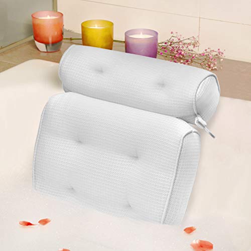 Bath Pillow Organic Tencel Bathtub Pillow - Upgraded 4D Air Mesh Bath Pillow with Head, Neck, Back and Shoulder - Ultra Soft and Quick Dry Spa Pillow for Bathtub - Light Grey