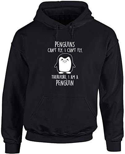 Hippowarehouse Penguins Can't Fly. I Can't Fly. Therefore, I am a Penguin Unisex Hoodie Hooded top (Specific Size Guide in Description) Black