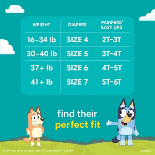 Pampers Easy Ups Pull On Bluey Training Pants Boys and Girls, 4T-5T, One Month Supply (104 Count) with Sensitive Water Based Baby Wipes 4X Pop-Top Packs (336 Count) - image 4