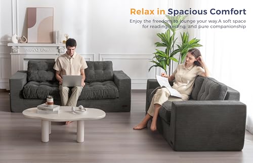 MAXYOYO 3 Seater Couch for Living Room, Boneless Couch with Tufted Cushion & Backrest, Upholstered Floor Sofa with Armrests, Sofa in A Box, No Assembly Required, Dark Grey