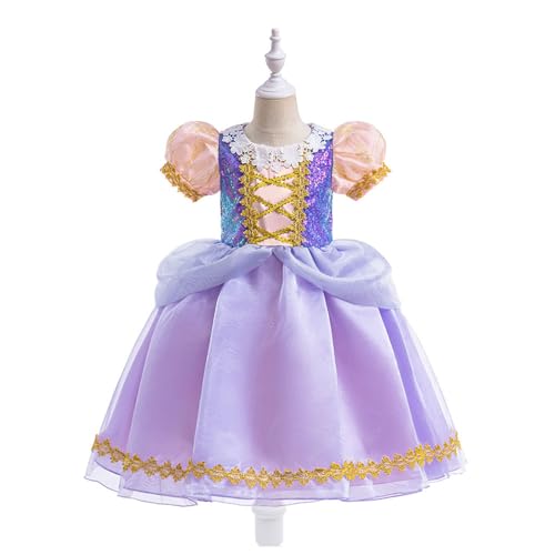 lovtuwr Princess Rapunzel Disfraz De Disfraces para Niñas, Vestido De Fiesta De Cumpleaños(Size:130,Color:Purple)